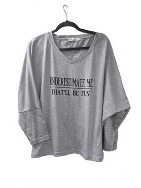 LILICLOTH Gray V-Neck Long Sleeve Shirt with 'Underestimate Me That'll Be Fun' S